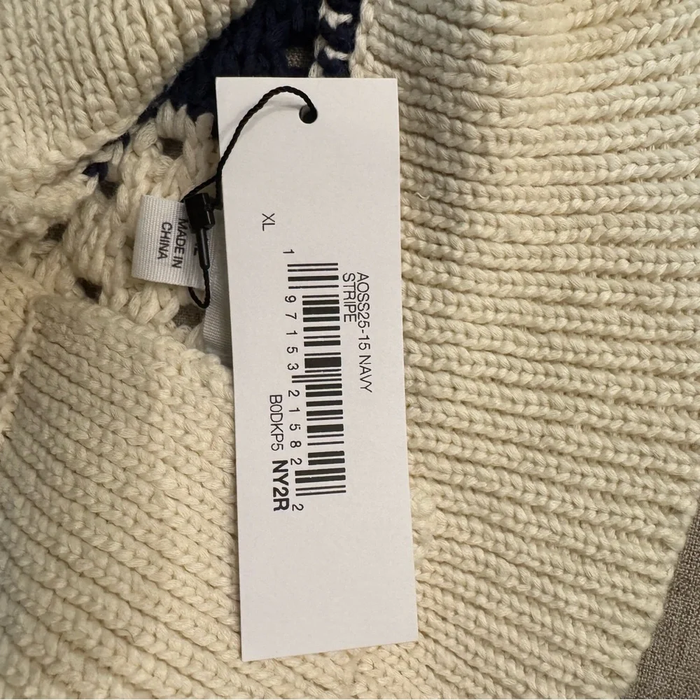 The Drop Knit Sweater Dress with Navy and Cream Stripes - Picture 2 of 5